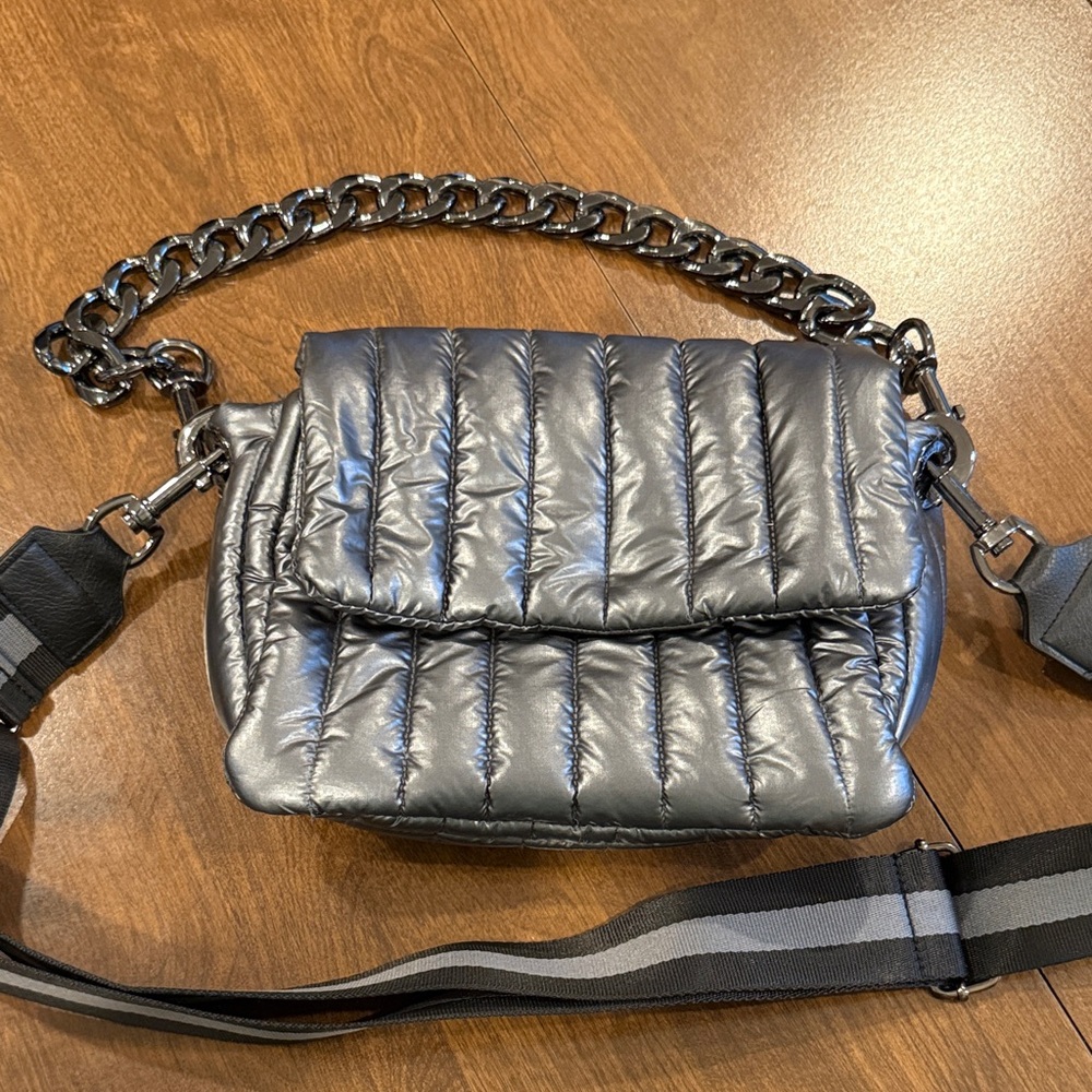 THINK ROYLN Metallic Silver Crossbody Bag